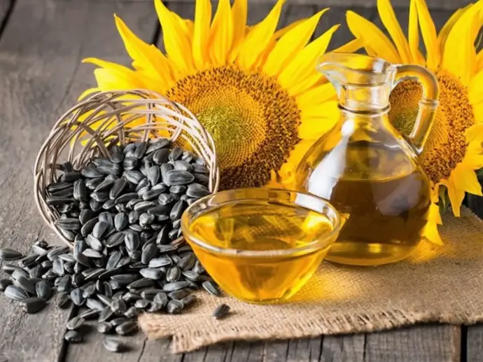 sunflower oil with seeds and flowers